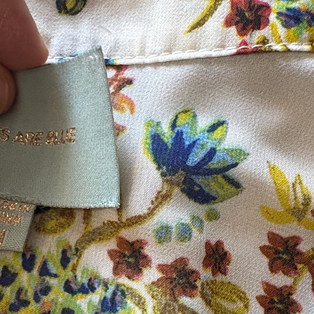 Skies Are Blue Floral Kimono Cardigan Medium Boho Sheer Fringe Hem Festival - Picture 14 of 14